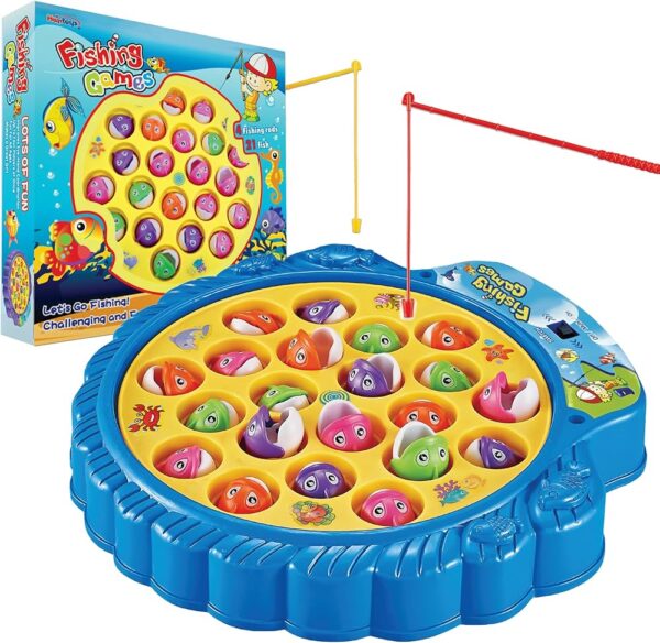 Rotating musical fishing game toy