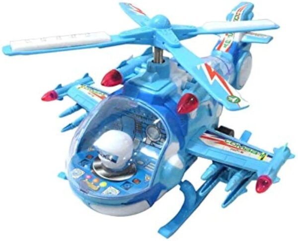 blue transparent battery-operated helicopter